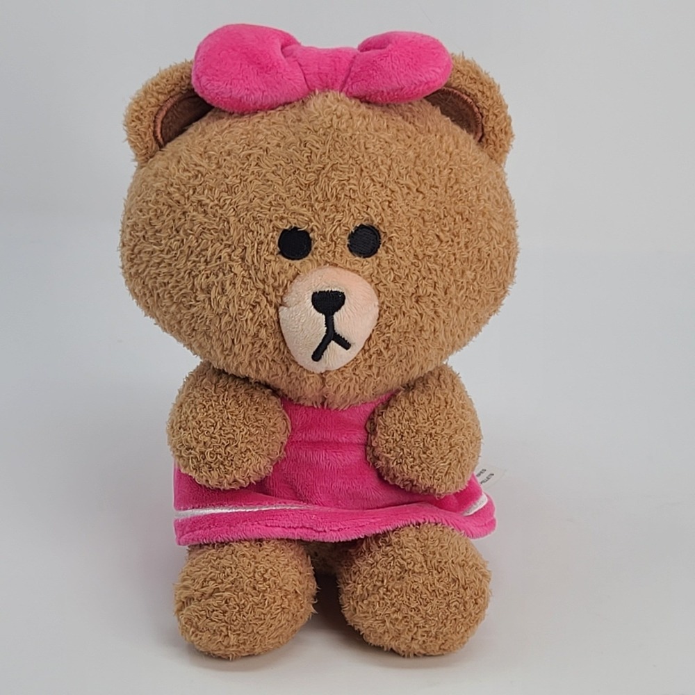 Line Friends Choco Plush Bear 7" Brown Pink Bow Dress #6054350 Good